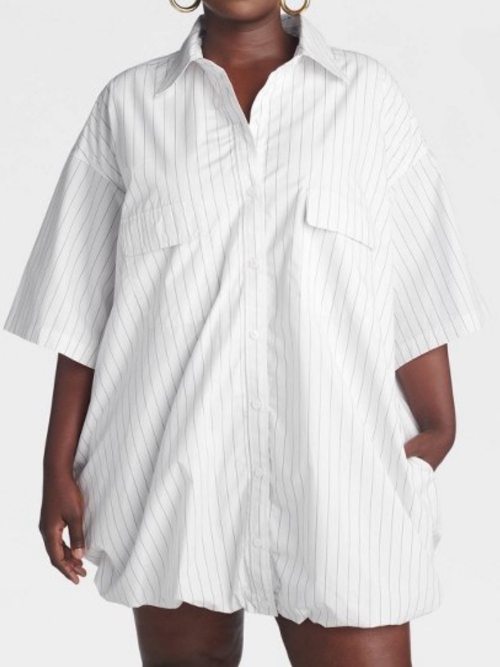 KBB by KAHLANA Women's Short Sleeve 'The Bubble Shirt Dress' - White/Navy Blue